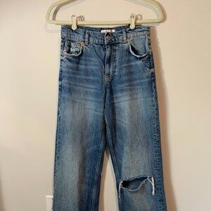 ZARA High Waisted Wide Leg Cuffed Denim Jeans
